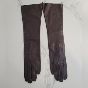 Vintage Fownes Chocolate Brown  Long Leather Gloves Made In Italy Size 6.5